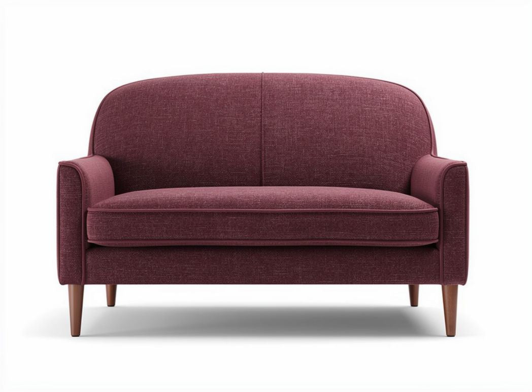 Fabric loveseat with tapered wooden legs in burgundy 145 x 80 x 75cm