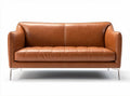 Brown leather sofa with stainless steel legs and tufted seat design 180 x 80 x 75cm