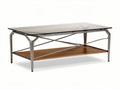 Glass top coffee table with metal frame and wooden shelf 100 x 50 x 45cm