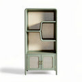 Green cane shelving unit with two doors and three open shelves 180 x 80 x 40cm