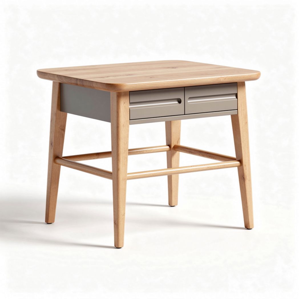 Wooden nightstand with two drawers in natural and gray finish 50 x 40 x 45cm
