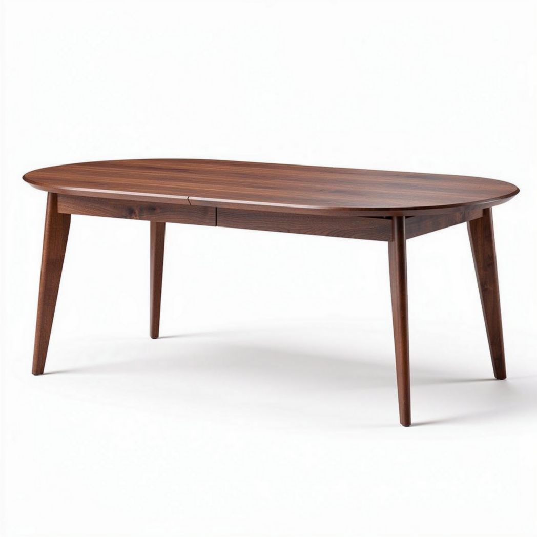 Wooden dining table for four people with modern design and oval shape