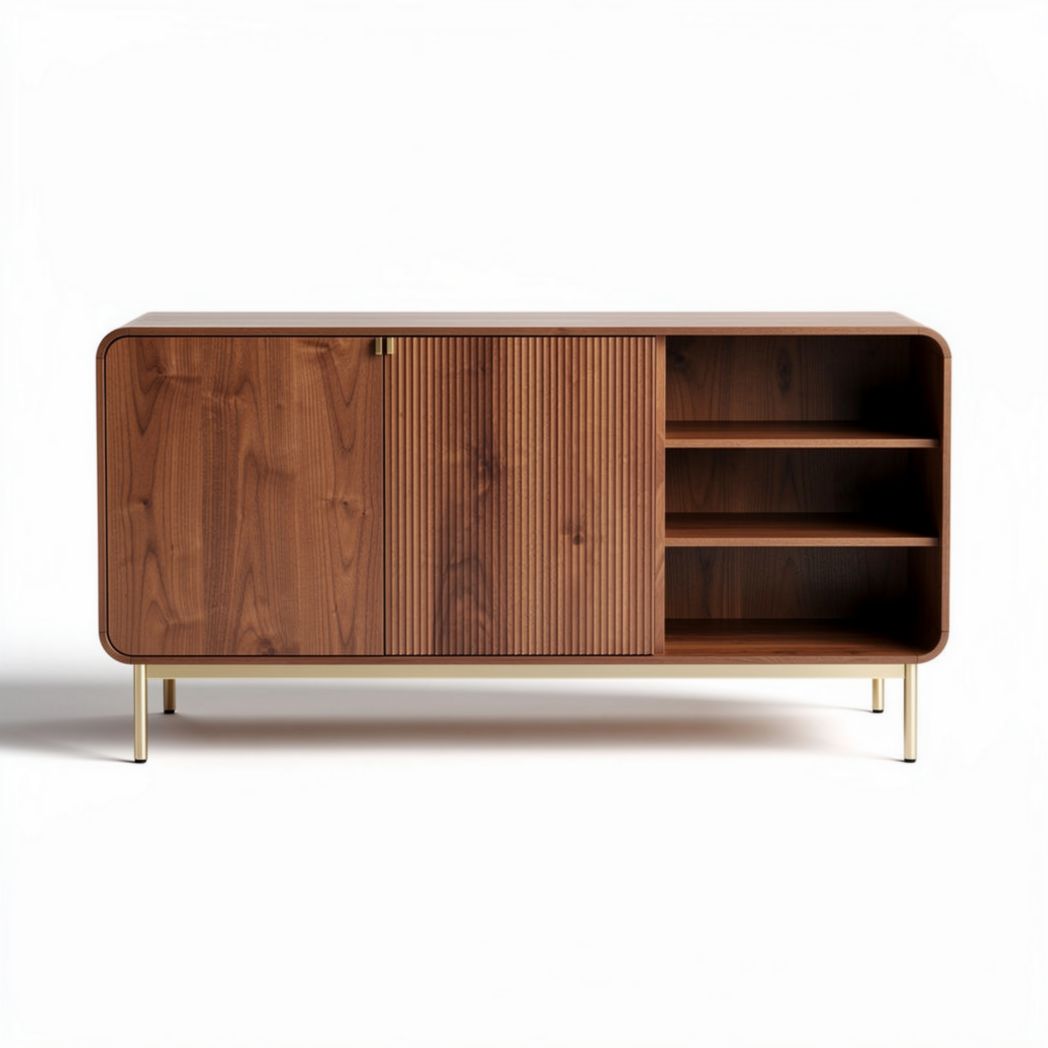 Walnut sideboard with sliding door and open shelves 90 x 40 x 70cm