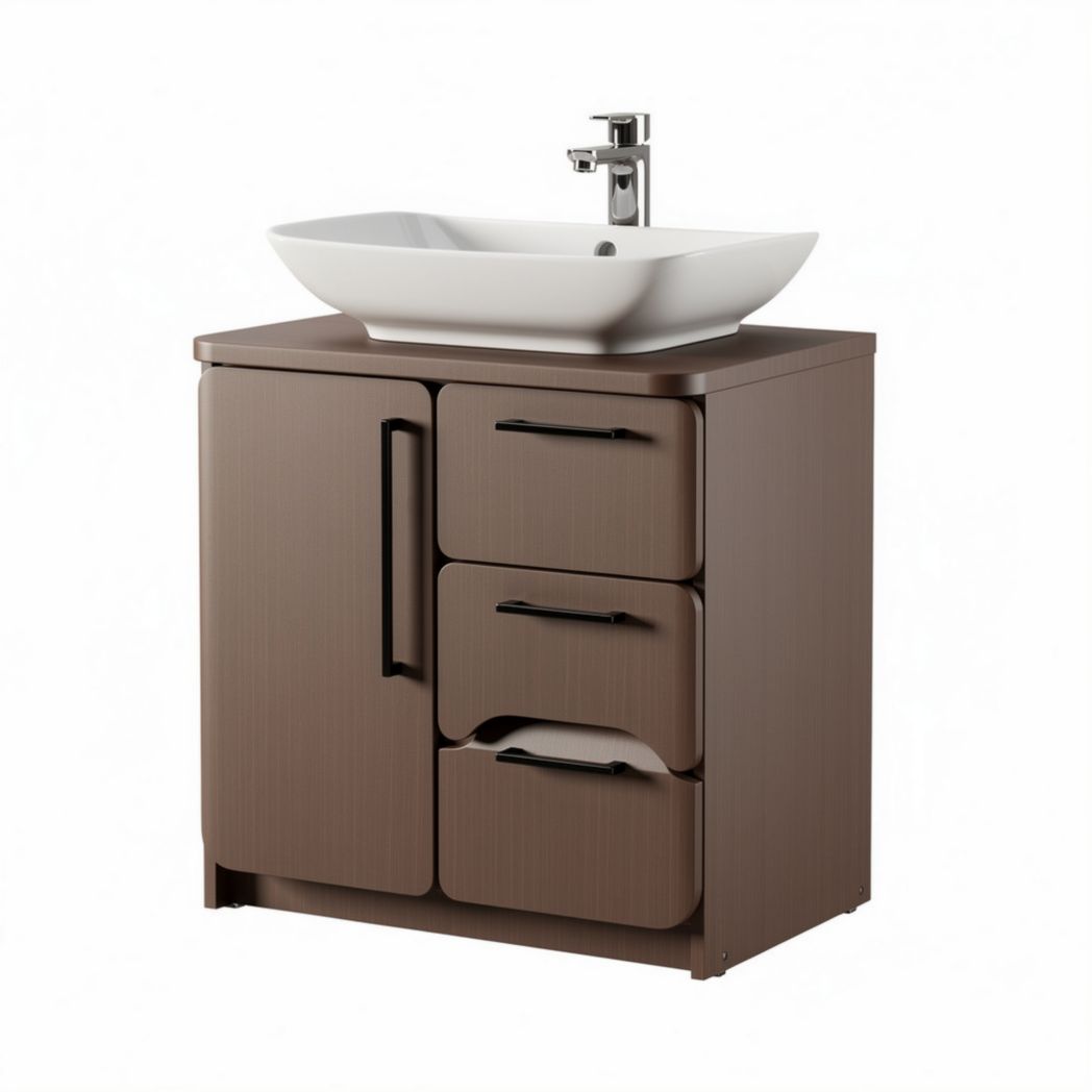Vanity cabinet with integrated sink in brown finish 60 x 45 x 85cm