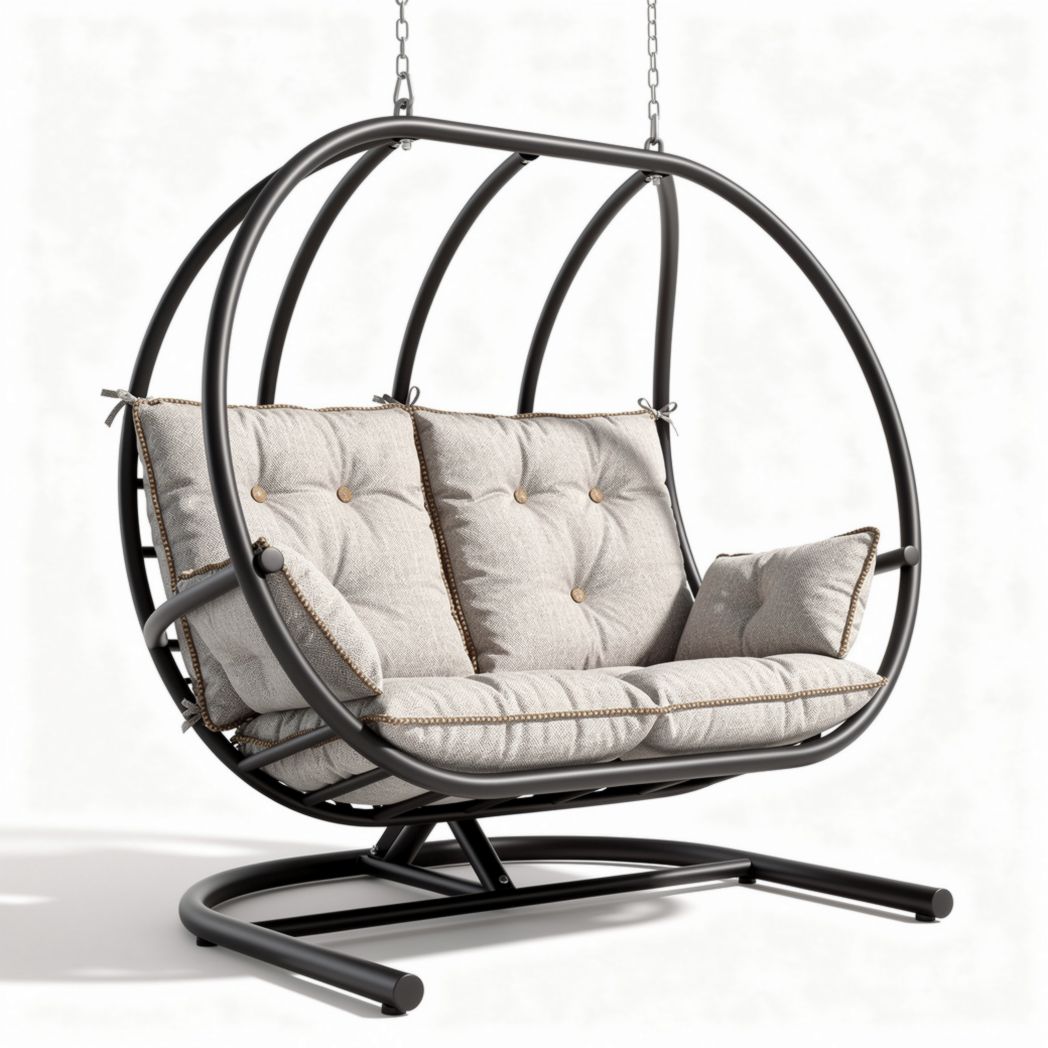 Hanging swing chair with thick cushioned seat and durable steel frame
