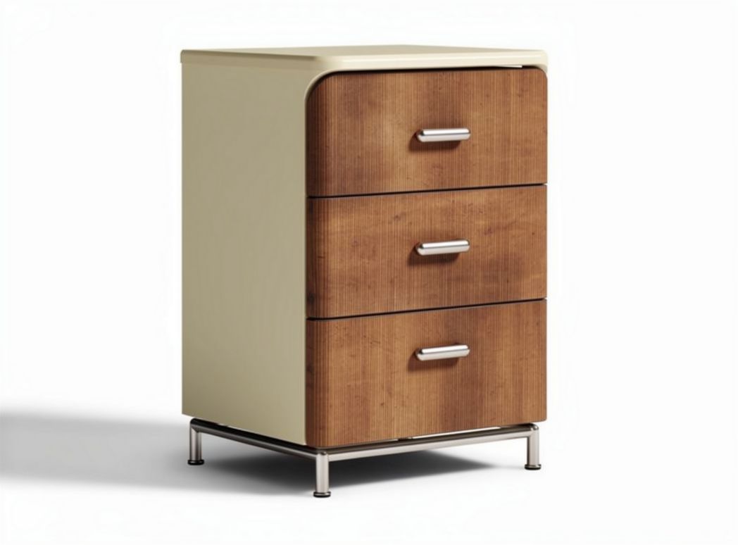 Wooden nightstand with three drawers and metal legs 40 x 40 x 70cm