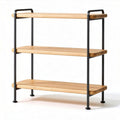 Bamboo three-tier shelf with steel frame for storage and organization