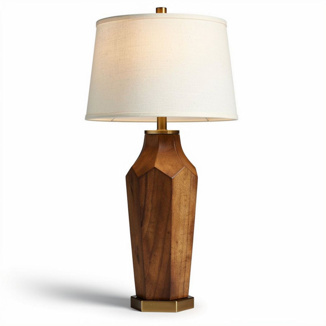 Wooden table lamp with fabric shade 30 x 15 x 50cm for living room decor